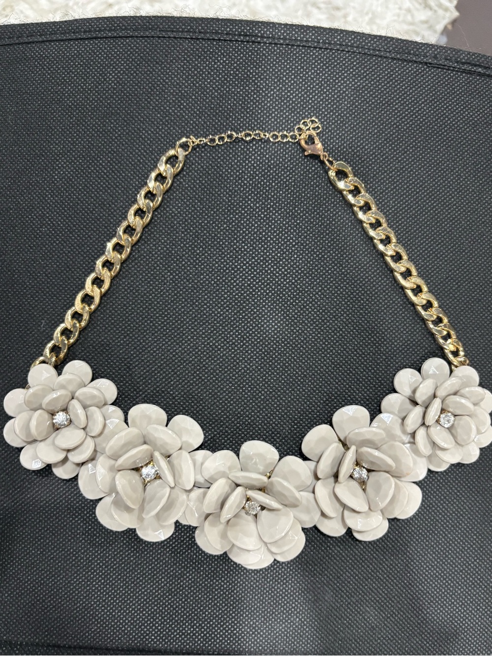 Gold Chain Necklace with Gray Floral Resin Clusters
